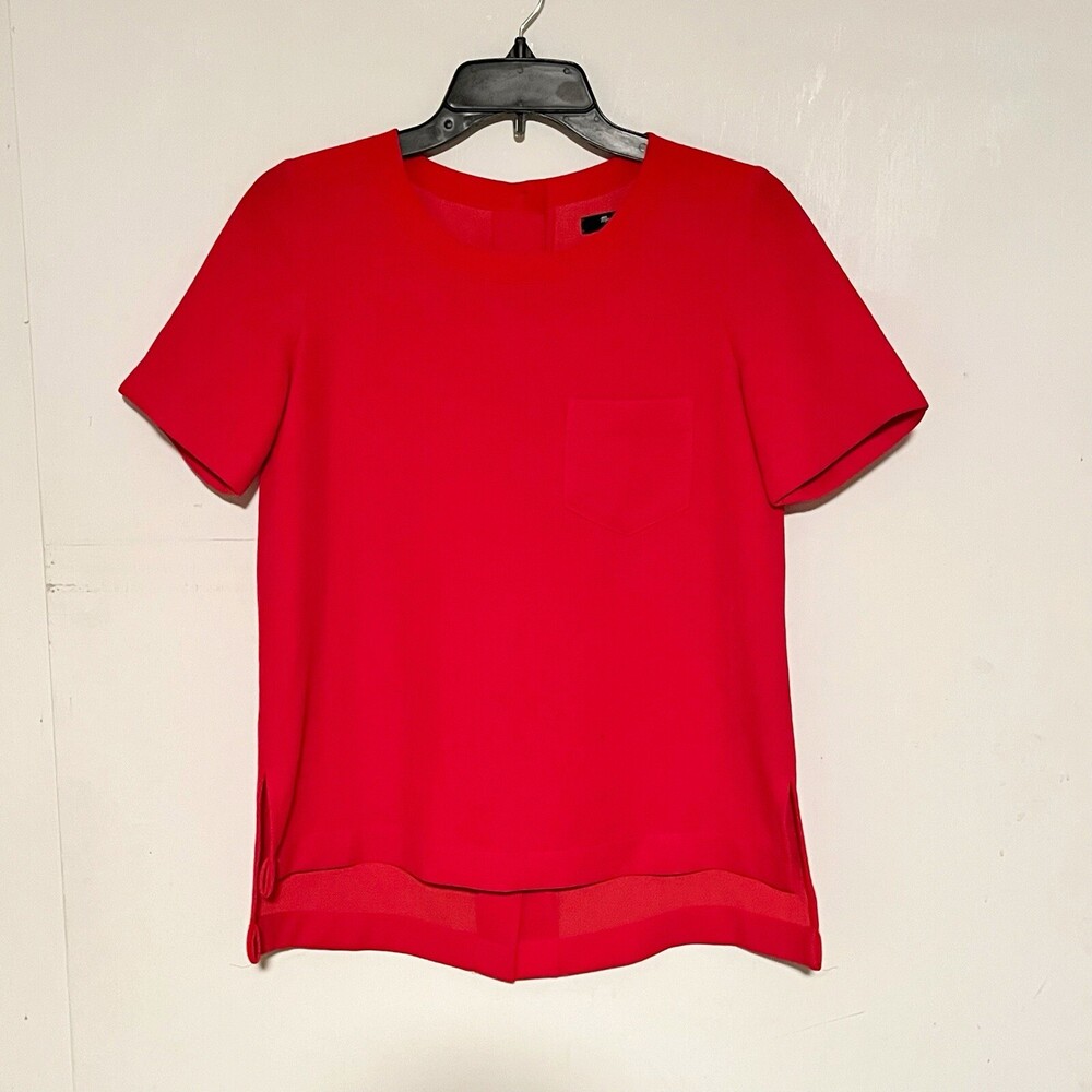 Madewell Top Womens XS Red Industry Button Back Blouse Pocket